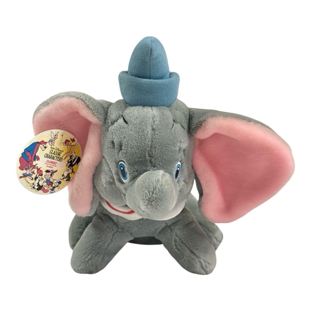 Vintage Disney Movie Dumbo Elephant Plush Stuffed Animal Original Tag Gray/Pink